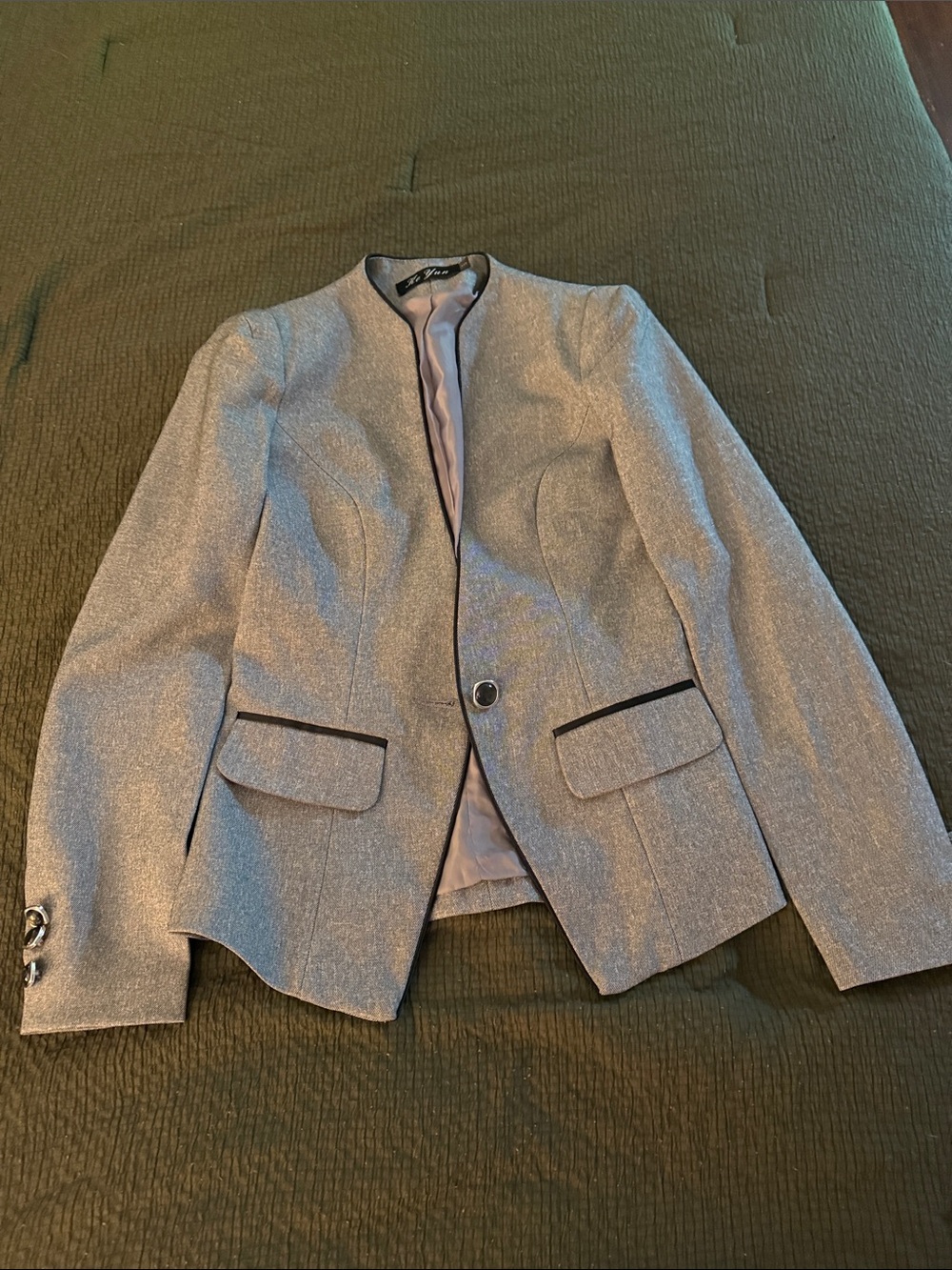 Tailored Metallic Silver Women's Blazer with Contrast Trim